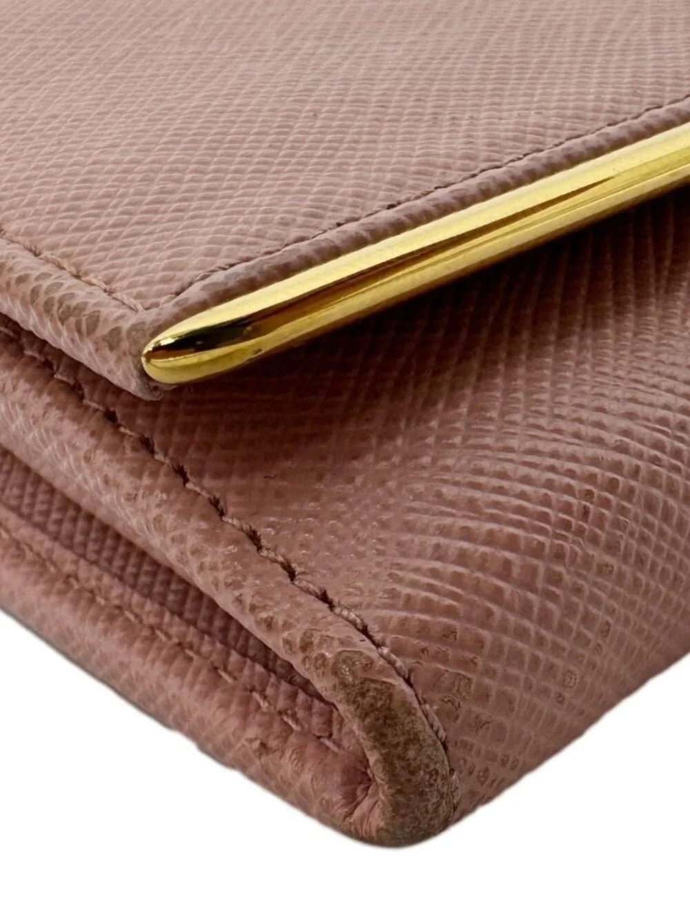 Prada  Metal Bar Continental Flap Saffiano Leather Wallet Pink